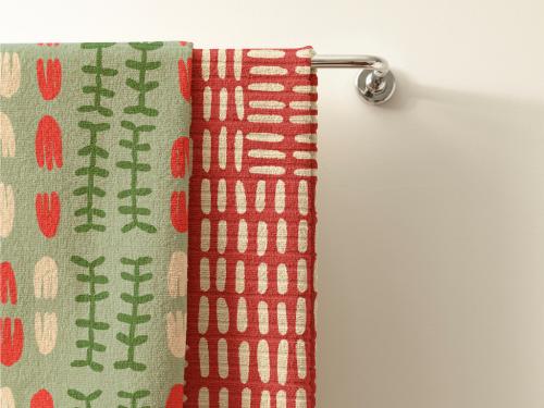 Towel Mockup with Vintage Block Print Pattern Design - 470191875