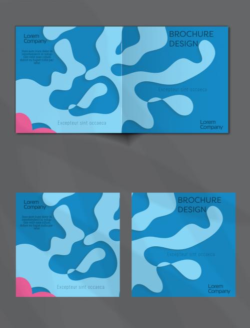 Brochure Cover Layout with Paper Cut Wavy Overlapping Shapes - 470191940