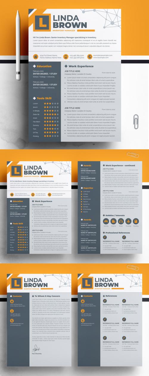 Black Minimal Resume Layout with Cover Letter - 470735142