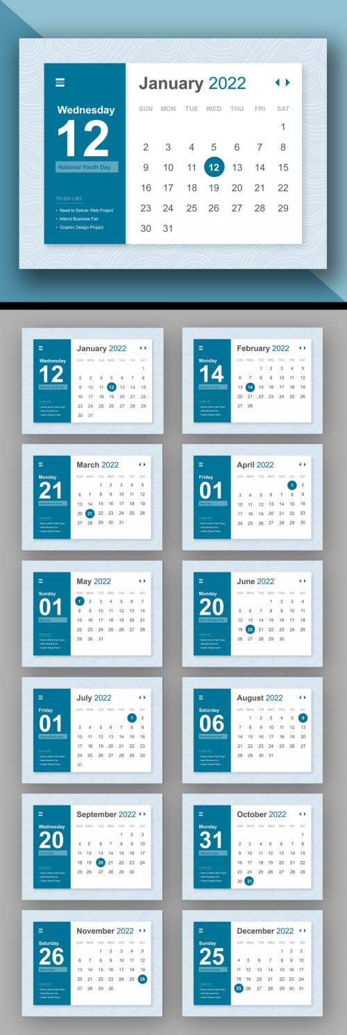 Web Calendar UI UX Calendar Design 2022 - 470735316