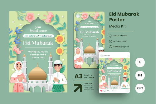 Happy Eid Mubarak Pastel Poster Template