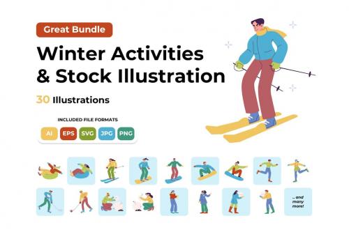Winter Activities and Stock Illustrations Bundle