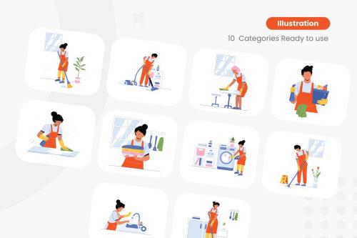 Cleaning Worker Illustrations Collection