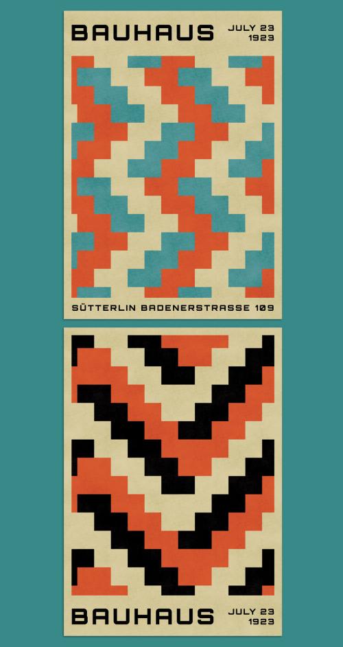 Geometric Cover Design Layout with Zig Zag Pattern in Bauhaus Style - 470948018