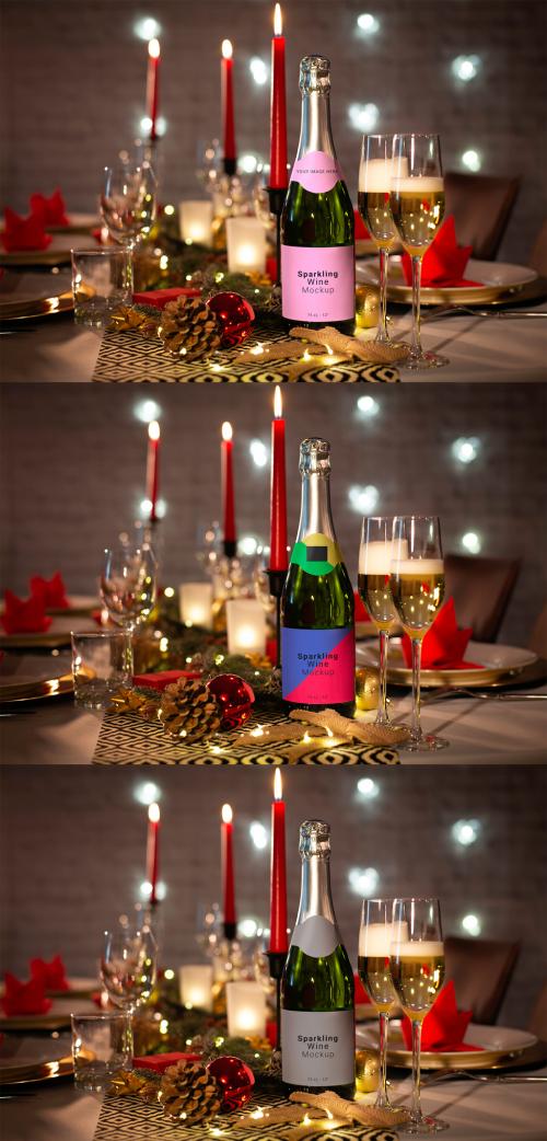 Customizable Champagne Bottle on a Christmas Table - 470948137