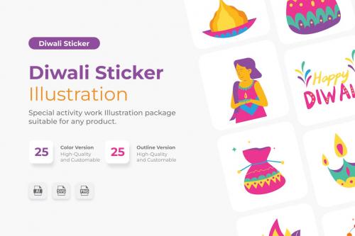 Sticker Diwali Illustrations Collections