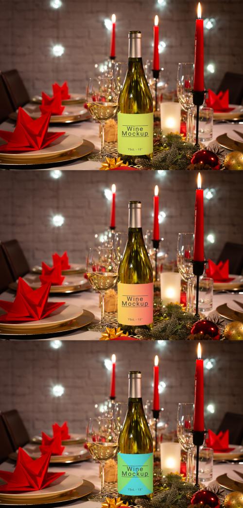 Customizable White Wine Bottle on a Christmas Table - 470948139