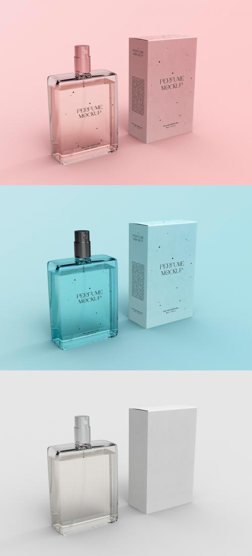 3D Perfume Bottle and Paper Box Mockup - 470948594