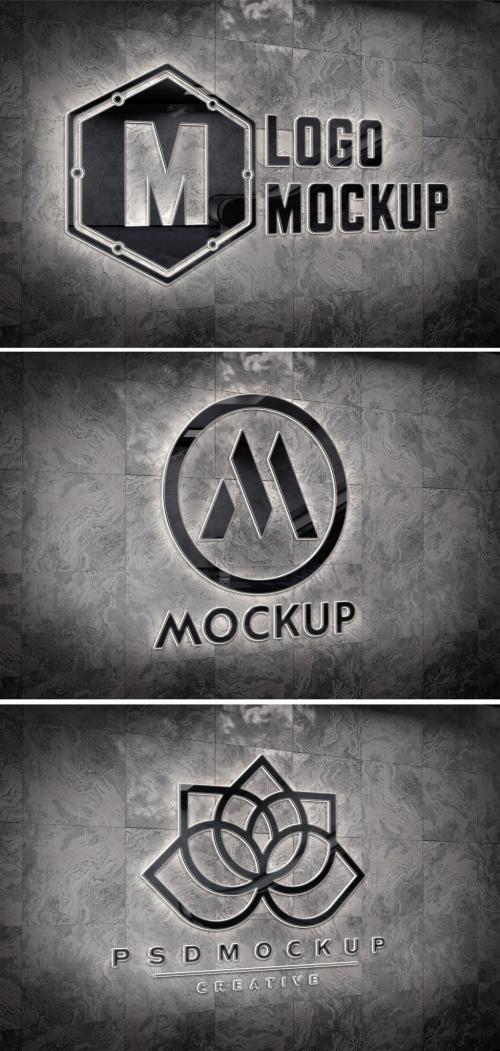 Logo Mockup on Underground Wall with 3D Glowing Metal Effect - 470949009