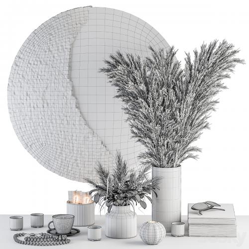 Decorative Set moon mirror with Dried Plant - Set 100