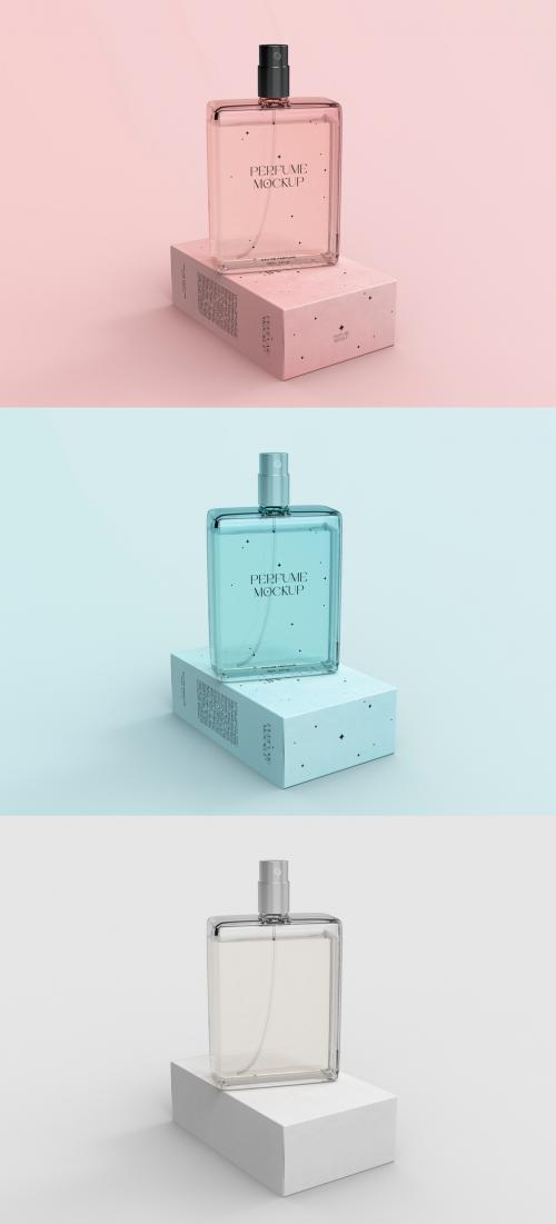 3D Perfume Glass Bottle and Packaging Mockup - 471148525