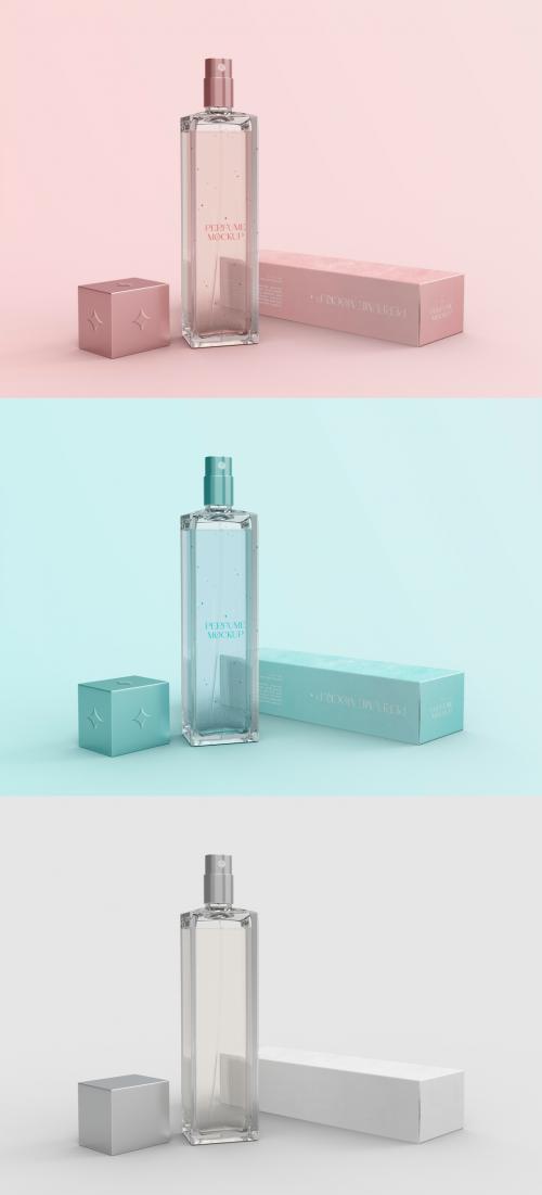 3D Perfume Bottle and Paper Box Mockup - 471148615