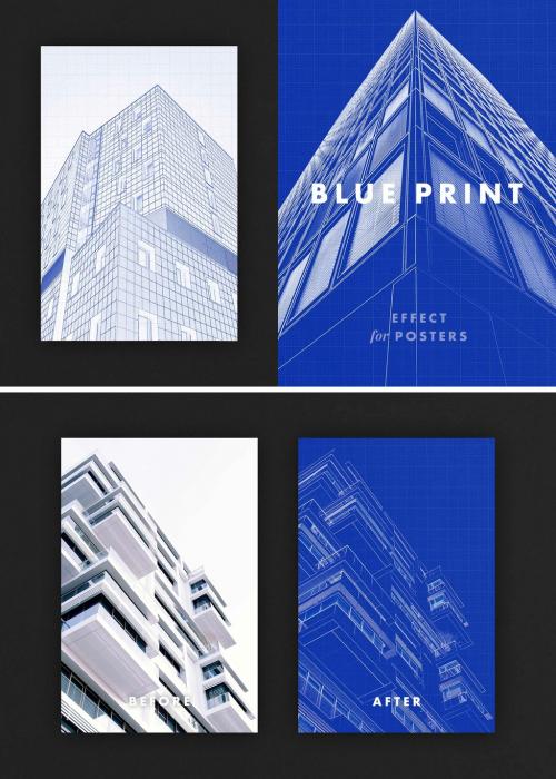 Blueprint Poster Photo Effect Mockup - 472107106