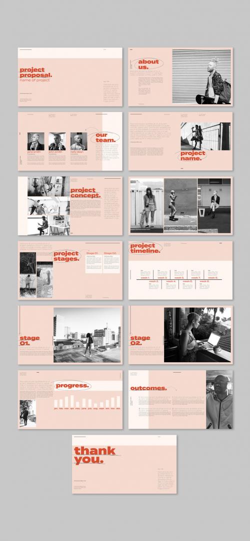 Pitch Deck Layout with Pink and Coral Accents - 472107688