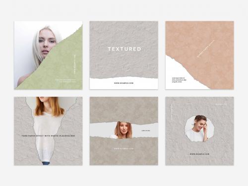Ripped Texture Paper Layout for Social Media with Photo Placeholders - 472107931