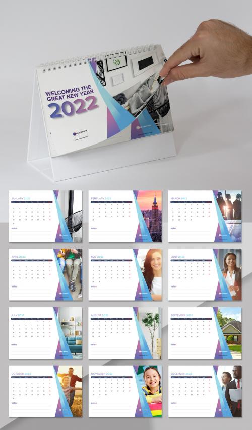 Desk Calendar with Purple and Blue Gradient Accents - 472301005