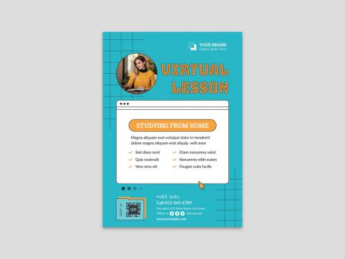 Remote Learning Virtual Lesson Webinar Flyer Template for Online Course - 472301375