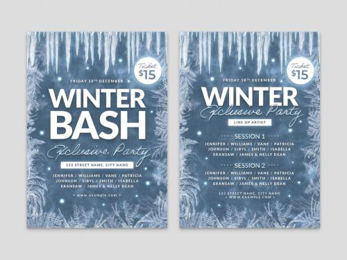 Winter Party Flyer with Ice Frozen Background - 472301382