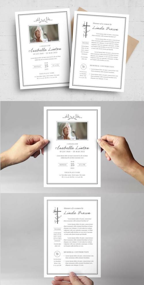 Traditional Christian Church Obituary Funeral Memorial Service Flyer Card Layout - 472301392