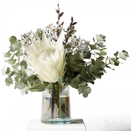Bouquet with proteas and eucalyptus