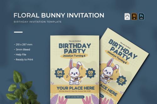 Floral Bunny - Birthday Invitation