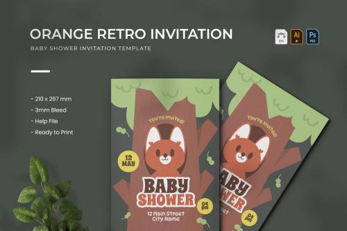Orange Retro - Baby Shower Invitation
