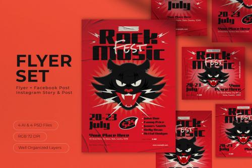 Red New Grunge Rock Music Fest Flyer Set