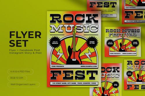 Yellow Maximalist Rock Music Festival Flyer Set