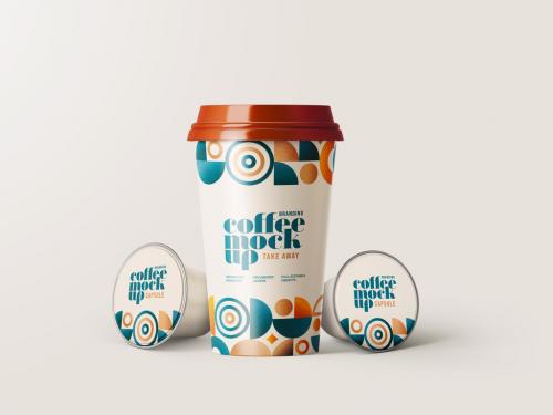 Take Away Cup and Coffee Capsule Mockup - 472742088