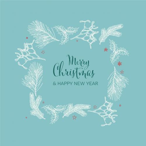 Vector Vintage Hand Drawn Christmas Card with Doodle Frame - 472742098