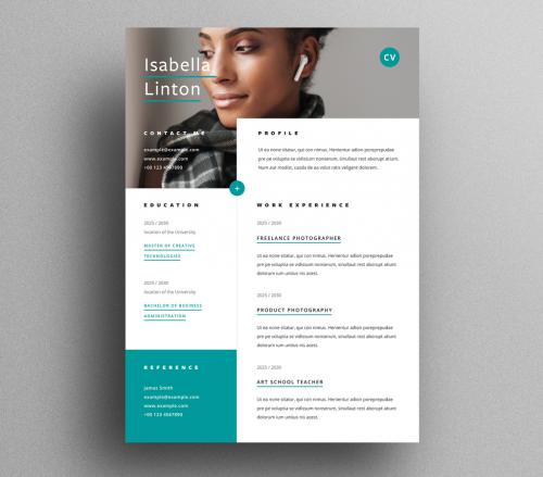 Modern Business Resume Template with Teal Accent - 473404305