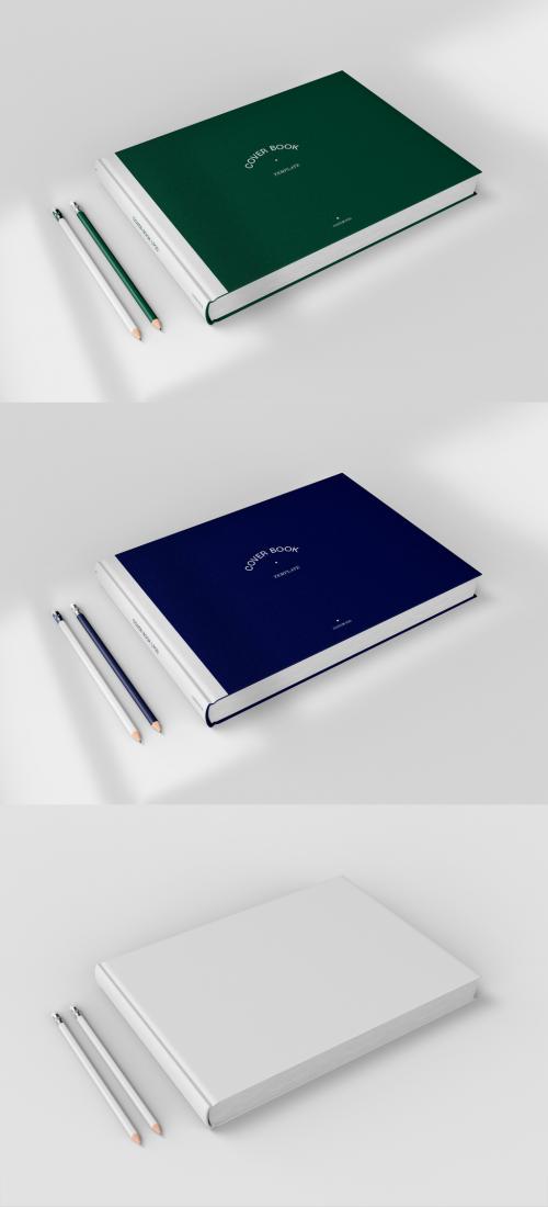 3D Hardcover Book Mockup with Two Pencils - 473404666