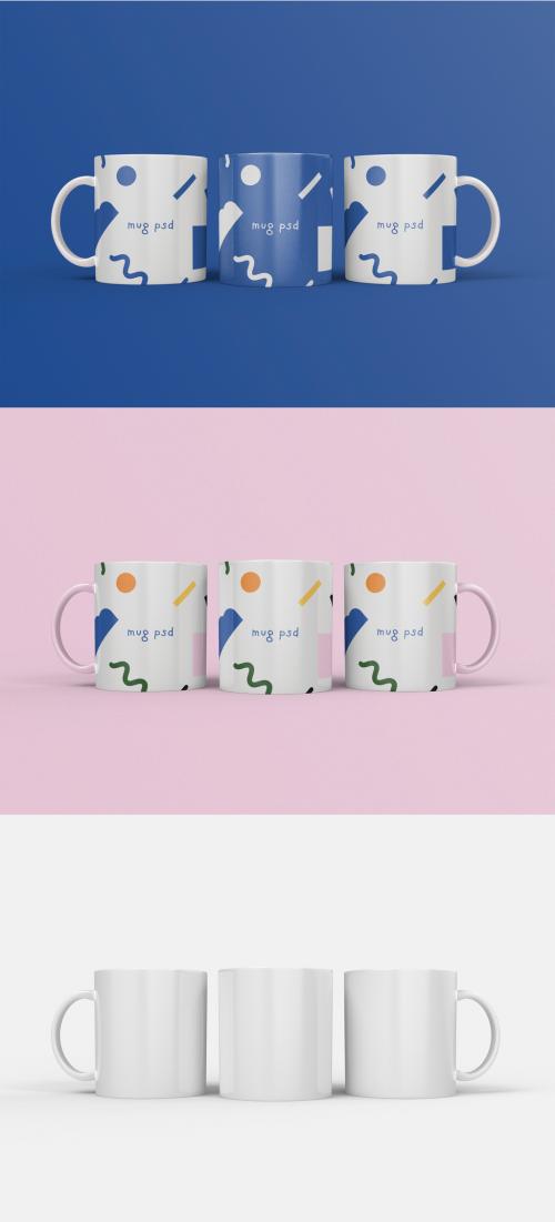 3D Front View of Three Coffee Mugs Mockup - 473404673