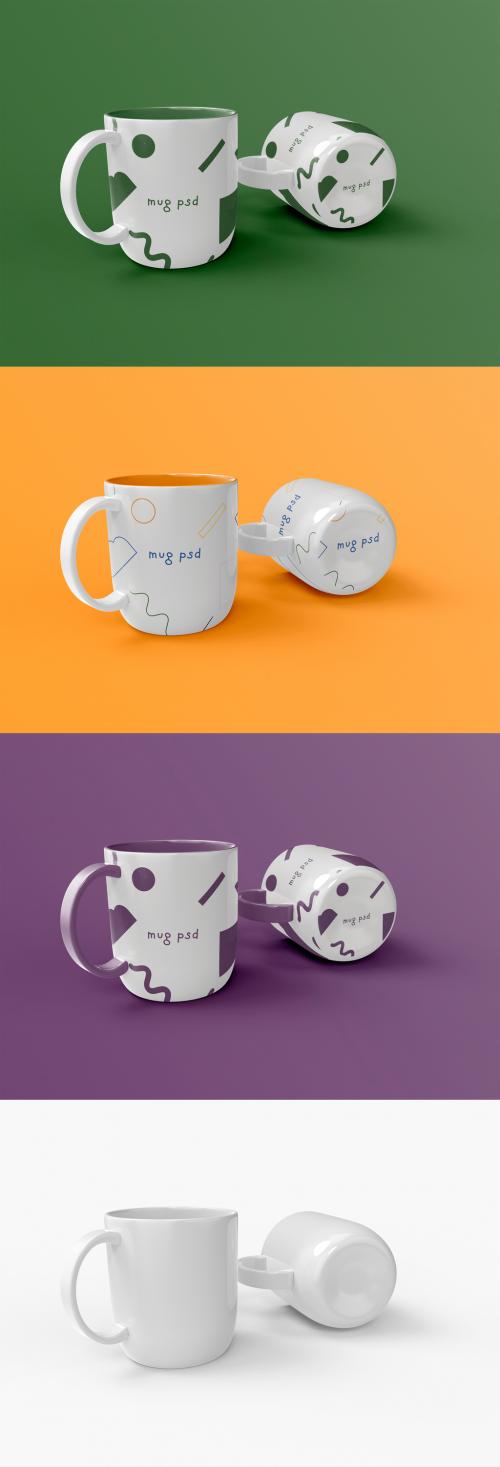 3D Front View of Two Coffee Mugs Mockup - 473404686