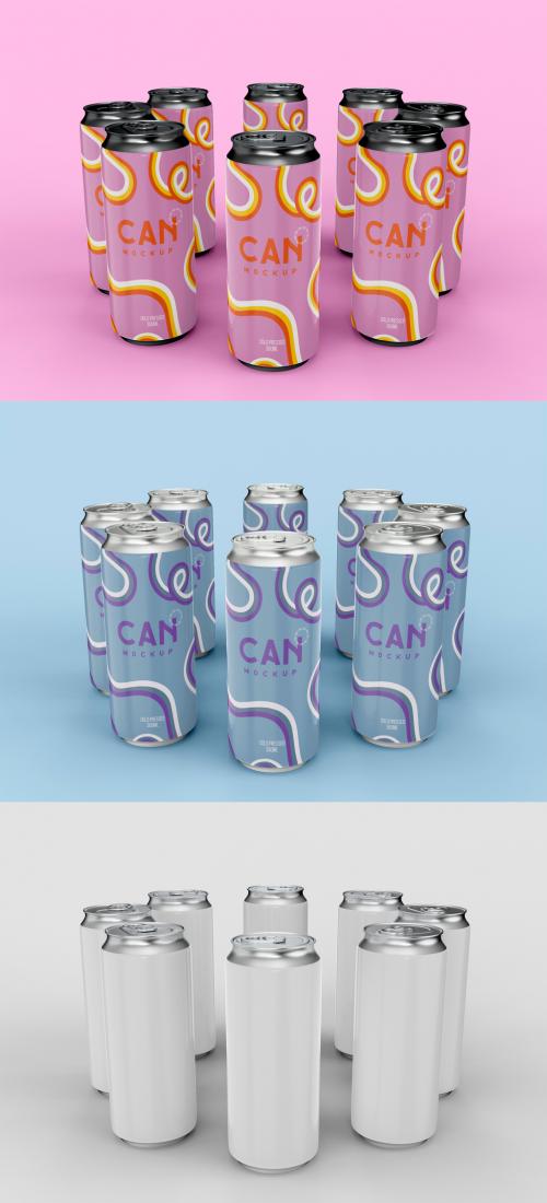 3D Slim Soda Cans Mockup Set - 473405549