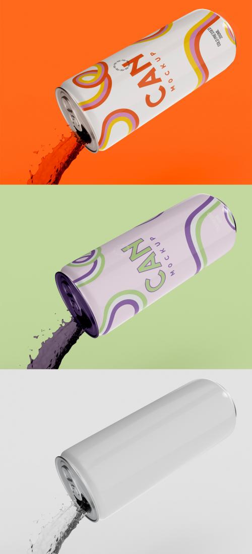 3D Soda or Beer Can Mockup with Splash - 473405550