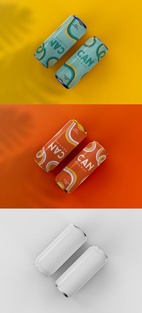 3D Top View of Slim Soda Cans Mockup - 473405553