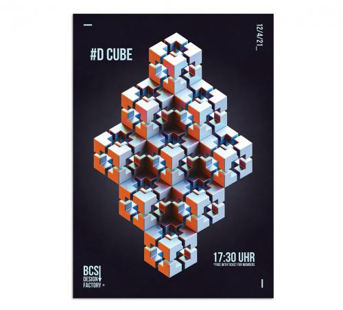 Futuristic 3D Art Poster Layout with Isometric Cubes Composition - 473612646