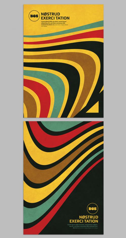 Colorful Geometric Posters Layout Formed with Distorted Lines Shape - 473612647