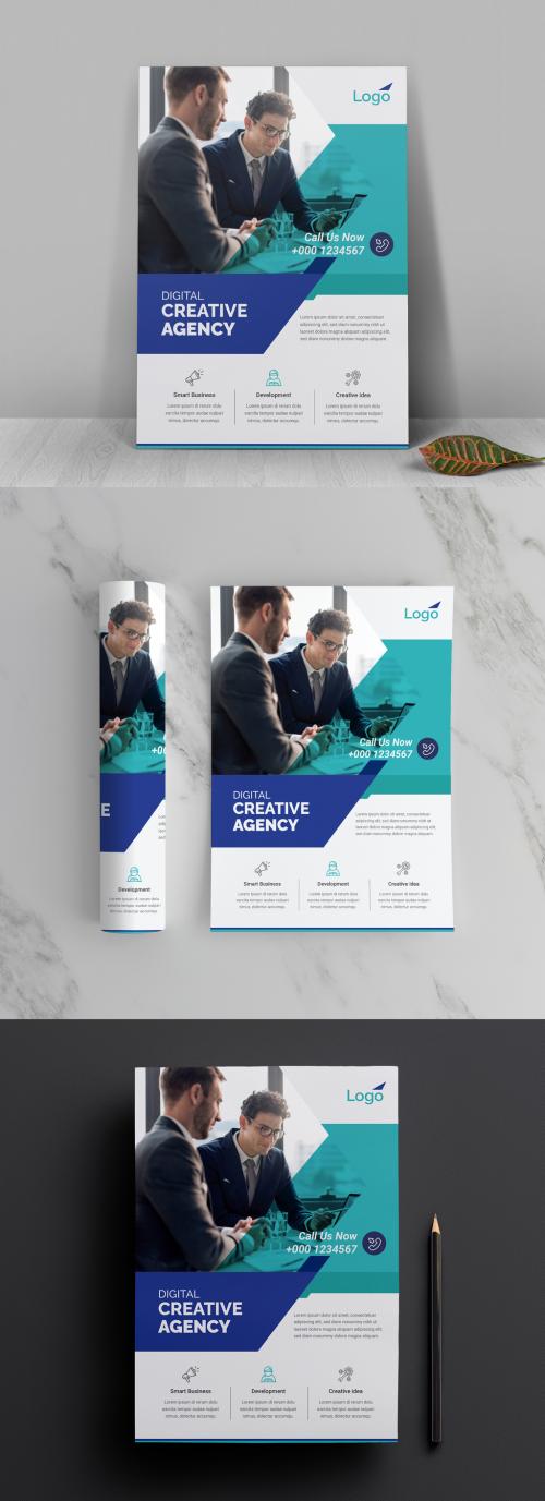 Creative Business Flyer Layout with Blue Accents - 473612745