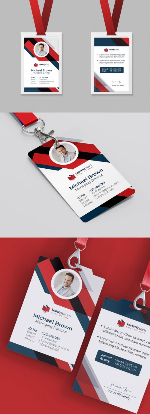 Business ID Card Template with Red Vector Accents - 473612756