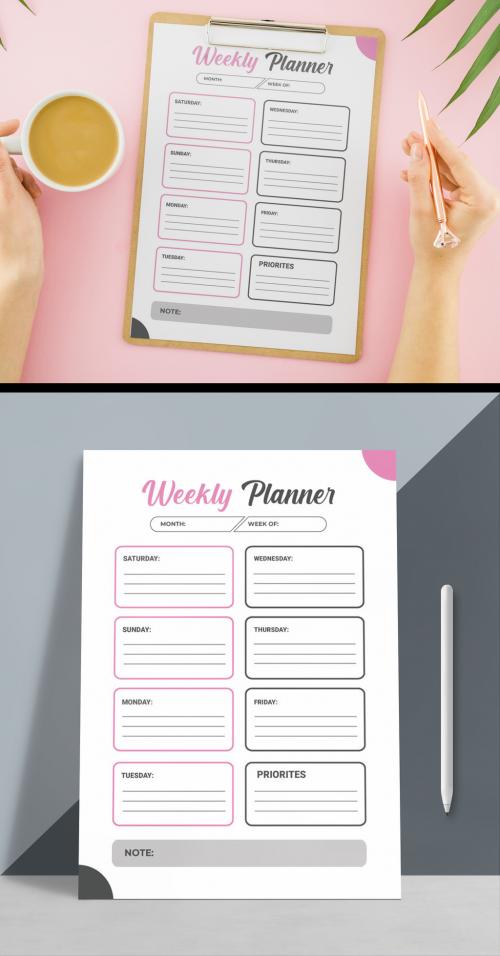 1 Page 2022 Weekly Planner Design Layout - 473614818