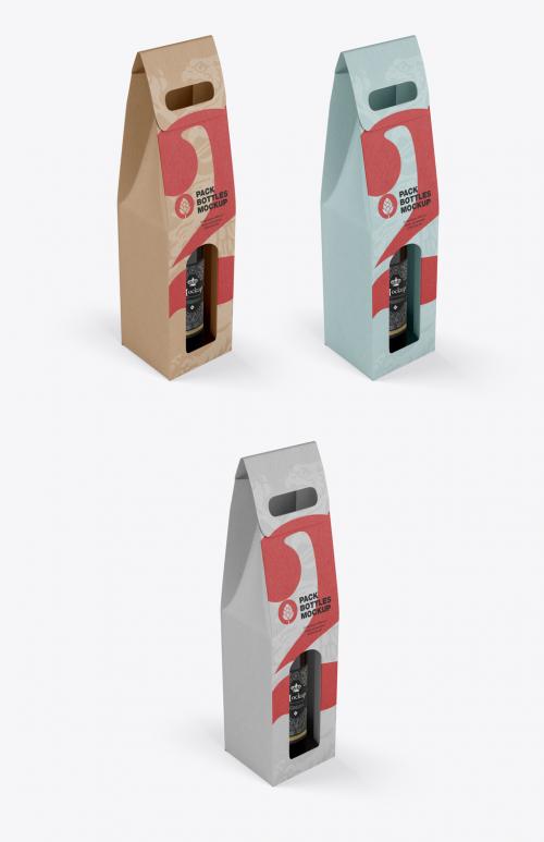 Kraft Paper Pack Wine Bottle Carrier Mockup - 473619753