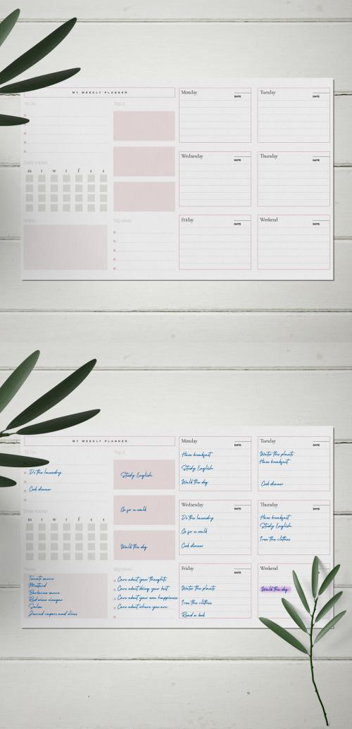 Pink Weekly Desk Planner 2022 Layout - 473620035