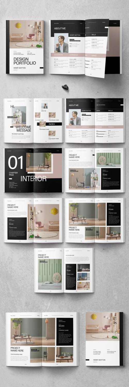 Modern Interior Portfolio with Layout Black and Pink - 473629778