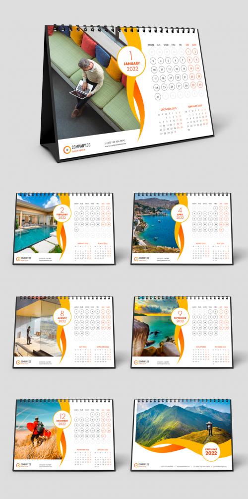 Desk Calendar 2022 Layout with Yellow and Orange Accents - 473630211