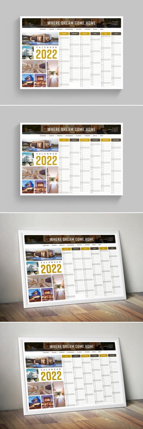 Calendar 2022 Layout with Golden Accents - 473630223