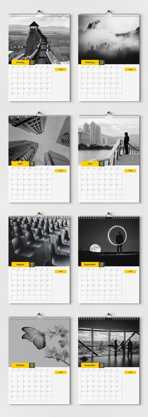 Wall Calendar 2022 Layout with Yellow Accents - 473630235