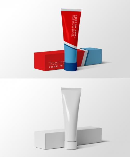 Toothpaste Tube and Paper Box Mockup - 473645846