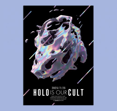 Holographic Design Poster Layout with Colorful Fluid Abstraction - 473841840